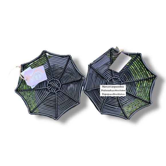 Elevated Wicker Rattan Spiderweb Bowls Halloween Boho Farmhouse Cottage - Picture 2 of 3
